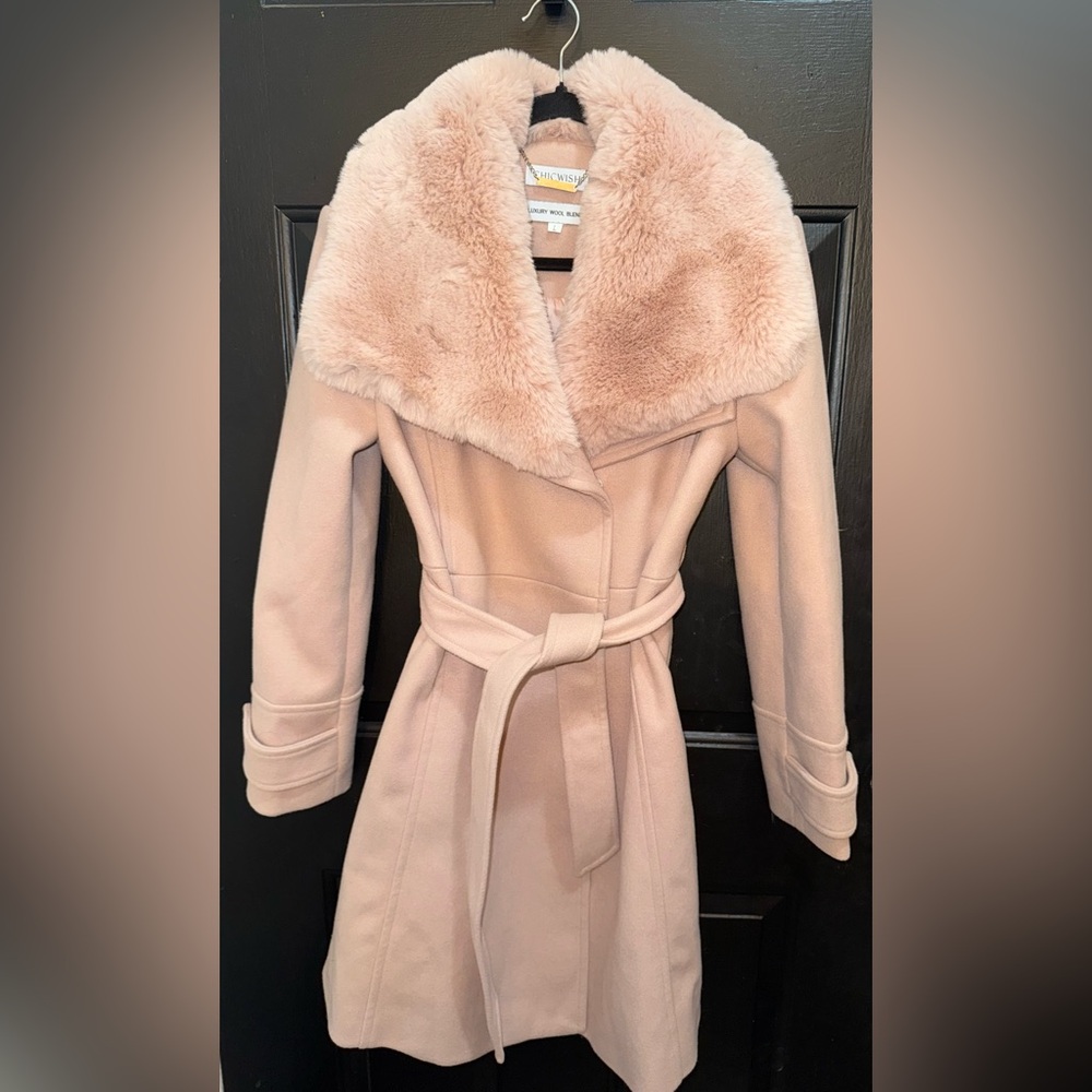 Chicwish Blush Jacket with Faux Fur Collar